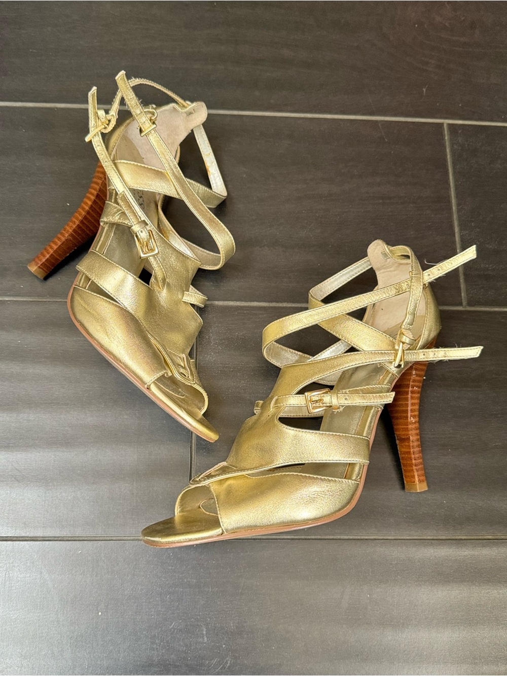 Guess by Marciano Metallic Gold Strappy High-Heel Sandals size 8